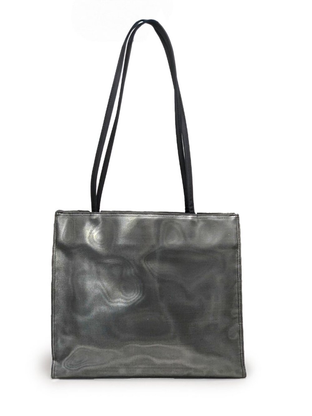 Vintage Danier Metallic Grey Nylon Tote Bag Shoulder Bag Purse Shimmering